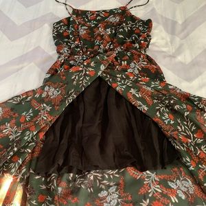 Maje Green and Red Floral Midi Dress
